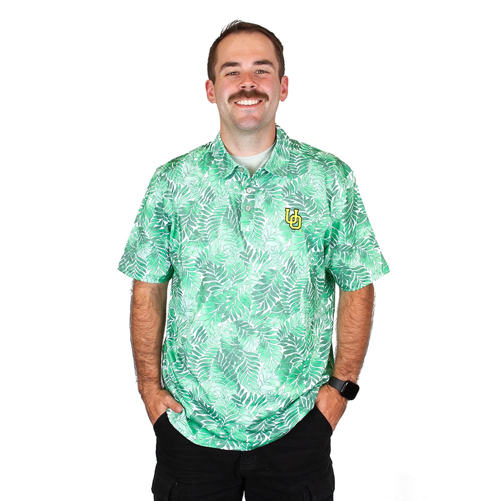 Interlocking UO, Tommy Bahama, Green, Polo, Cotton Blend, Men, Leaf pattern, Pique, Quick Dry, Shirt, 924511